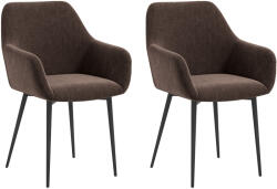 HomCom Set 2 Scaune de Dining Nordice Tapițate cu Brațe Curbate din Țesătură cu Efect de Catifea, 54x57x80 cm, Maro