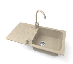 NERO Gránit Mosogató NERO Malta + Magasított Csaptelep + Adagoló Bézs