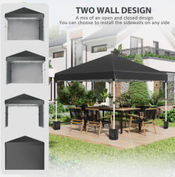Outsunny Pop-Up Pavilon 3x3 Állítható Magassággal, 2 Leszerelhető Oldalfallal