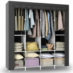 Retoo összecsukható 10 polcos textil Gardrób 165x45x 70cm - Szürke (O1028)