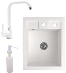 NERO Gránit Mosogató NERO Parma + Steel Csaptelep + Adagoló + Szifon Fehér