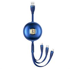 USAMS U69 Adatkábel 3in1 Usb - Type-C/Lightning/Microusb, Csévélhető, Sötétkék