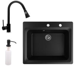 NERO Gránit Mosogató NERO Italia + Kihúzható Snake Csaptelep + Adagoló Matt Fekete