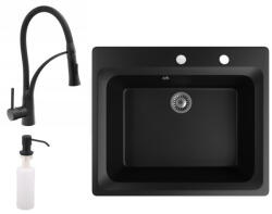 NERO Gránit Mosogató NERO Italia + Duo-Flex Csaptelep + Adagoló Matt Fekete