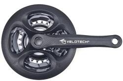 Velotech négyszögtengelyes MTB hajtómű 24-34-42T, 170 mm, acél-műanyag, LV, fekete