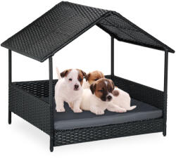 Relaxdays Rattan kerti kutyaágy tetővel és párnával 81x90x68 cm 10050966