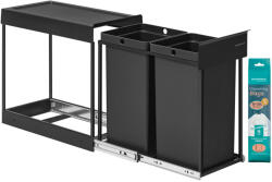 SONGMICS Szelektív szemetes kuka, beépített, 2x15L, acél, fekete (LTB950B01)