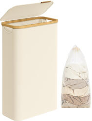 SONGMICS Slim szennyestartó, 65L, bambusz fogantyúkkal, összecsukható, krémfehér (LCB506W01V1)