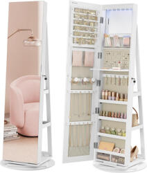 SONGMICS Tükrös ékszerszekrény, zárható, 360°-ban forgatható, fehér 150x40x30cm (JJC007W02V1)