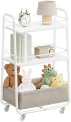 VASAGLE Gurulós tároló kocsi, 3 szintes, textil kosárral, fehér és barna 60x40x80cm (LRC001WB01)