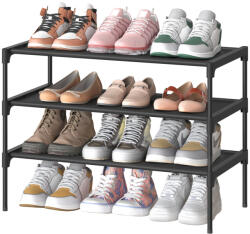 SONGMICS Cipőtartó polc 3 szintes fém vázzal, fekete 30x30x90cm (LSH023BH01)