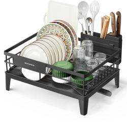 SONGMICS Edény Szárító Állvány, Konyhai Edénytartó, Csepegtető, Fekete (KCS550B01)