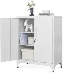 SONGMICS Többfunkciós tárolószekrény, 2 ajtós, zárható, acél, szürke 80x40x90cm (OMC013G01)