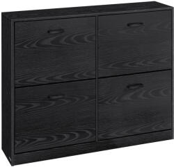 VASAGLE Cipősszekrény 4 ajtós, állítható elválasztóval, 16-28 pár cipő, fekete (LBC035B01)