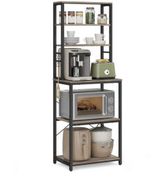 VASAGLE Konyhai állópolc 6 polcszinttel, 6 akasztóval, rusztikus barna 60x40x167cm (KKS024B02)