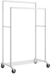 SONGMICS Ruhatároló, kabátakasztó, dupla akasztóval, gurulós, fehér 110kg (HSR060W01)