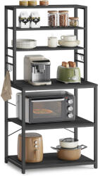 VASAGLE Kávézó állópolc konyhai tárolópolcokkal, 6 akasztóval, ipari stílus, antracit (KKS024B22)