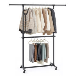 SONGMICS Álló ruhafogas, állítható magasságú, kerekekkel, fekete 113-180 cm (LLR401B01)