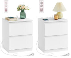 VASAGLE 2 db éjjeliszekrény, fiókos, USB aljzattal, felhőfehér 40x35x60cm (LET821W02) - deco24