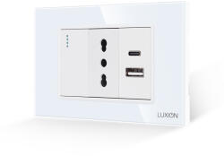 Luxion Intrerupator Simplu + Priza Ingusta si USB A+C cu Rama din Sticla LUXION, Standard Italian, 3M