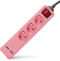 Entac S1 Elosztó 3 Foglalat Kapcsolóval 1, 5m 3G1.5 2 USB Pink (ESE1.5G3-1.5-SW-USB-P) (ESE1.5G3-1.5-SW-USB-P)