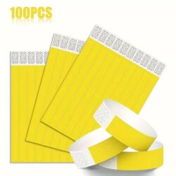  Tyvek Karszalag Sorszámozott Víz És Izzadságálló 1, 9x25 Cm 100 Darab/Csomag Sárga Öntapadós Záródással Tépésbiztos Kényelmes Viselet Egész Napos Használatra (ABGX0286)