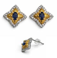  Cercei Safir Albastru oval fatetat 13x13x15 mm Argint 925 Aurit pentru eleganta clasica - 1 pereche