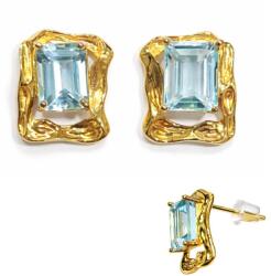  Cercei Topaz dreptunghi fatetat 13x11x14 mm Argint 925 aurit pentru un cadou rafinat - 1 pereche