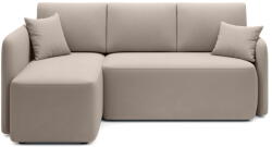 Eltap Bézs bársony kinyitható-tárolóhelyes sarokkanapé (bal oldali-heverő résszel) Hadson - ELTAP