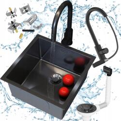 Granitan Egymedencés acél mosogató fekete Grafit SILVO44 csaptelep szifon Lu (SILVO30373)