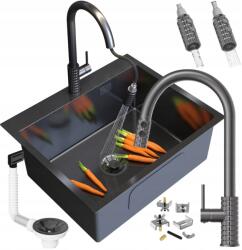 Granitan Acél Mosogató Egymedencés Fekete Grafit SILVO60 Snake Pro Szifon Lux (SILVO30328)