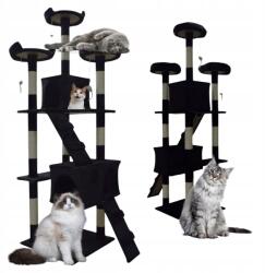  Fekete macskakaparó házikóval, fekhellyel, platformokkal, játékokkal, szizállal, stabil (MB16649)