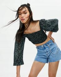 Pull&Bear Pull & Bear Fekete Top Print Szögletes Nyakkivágással (s) (229403)