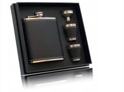  200 ml-es fém Csípő Lombik szett 2 db pohárral, tölcsérrel és tokkal Utazáshoz