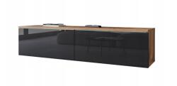  TV szekrény a nappaliba 140 cm 2 ajtós wotan/fekete fényes univerzális LED-del