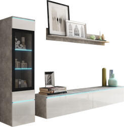  180 cm-es TV fali szekrény, vitrinek és polc, álló/függő, fehér fényes beton