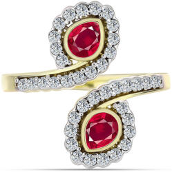  Arannyal Bevont Ezüst Gyűrű Madagaszkári Rubinnal és Fehér Topázzal, Y63073/59