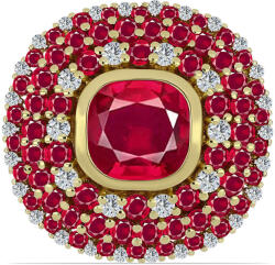  Arannyal Bevont Ezüst Gyűrű Madagaszkári Rubinnal és Fehér Topázzal, Y63227/54