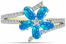  Arannyal Bevont Ezüst Gyűrű Etiópiai Paradicsomi Opállal és Fehér Topázzal, Y63091/59