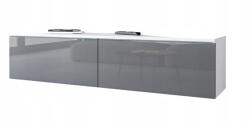  TV szekrény a nappaliba 140 cm, 2 ajtós, matt fehér/szürke fényes LED-del