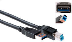 ACT 1m, USB 3.0 USB kábel USB 3.2 Gen 1 (3.1 Gen 1) USB A USB B 5 Gbit/s Fekete (SB3017)