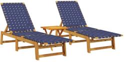 vidaXL 2 db sötétkék tömör akácfa napozóágy asztallal (3214218) (3214218)