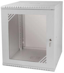 Stalflex RC19-12U-600GG 19" 12U 600 mm mély lapraszerelt szürke üvegajtós fali rack szekrény - 3bnetwork