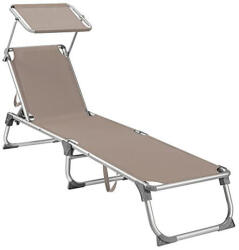 SONGMICS Napozóágy, napernyővel, állítható háttámlával, összecsukható, 55 x 193 x 31 cm, terhelhetőség 150 kg, bézs (GCB19BR)