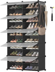 SONGMICS Cipős szekrény, 10 rekeszes moduláris tárolóegység, 32 x 165 x 125 cm, fekete (LPC035BZ02)
