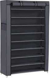 SONGMICS 10 szintes cipőtároló porvédő huzattal, 28 x 88 x 160 cm, 40-50 pár cipőnek, szürke (RXJ36G) - tutihome