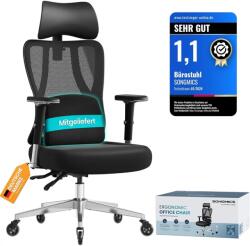 SONGMICS ergonomikus irodai szék állítható derék- és fejtámlával, max. 150 kg terhelhetőség, fekete (OBN067BH01)