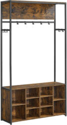 VASAGLE Előszoba szekrény paddal és cipőtárolóval, fogasokkal, rusztikus (HSR432K01)