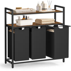 VASAGLE Szennyesszortírozó, szennyeskosár 3 kihúzható és kivehető zsákkal, 3 × 40 L, barna és fekete (BLH213B01) - tutihome