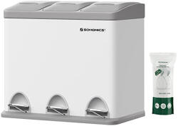 SONGMICS 3 x 8 literes konyhai szemetes tetővel, fém pedálos, acél, könnyen tisztítható, fehér és szürke (LTB24WT)